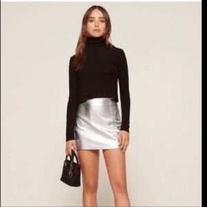 Reformation Mercury Silver leather skirt